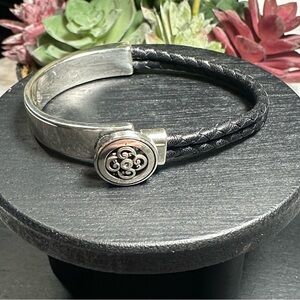 Brighton collectibles bracelet silver black braided leather pull on